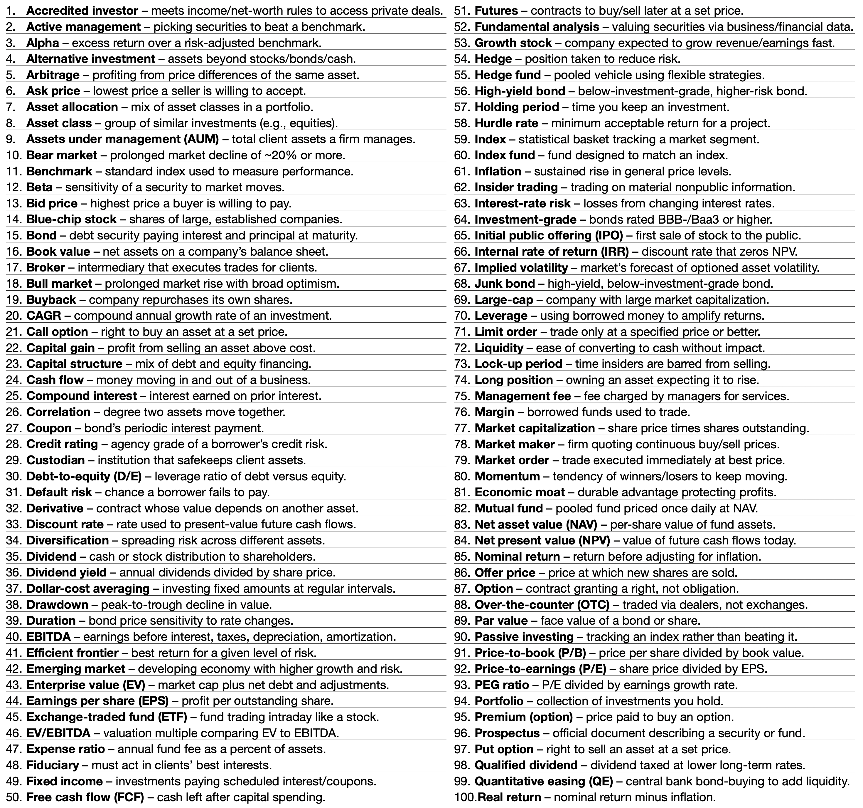 Stock market and investing terminology concept
