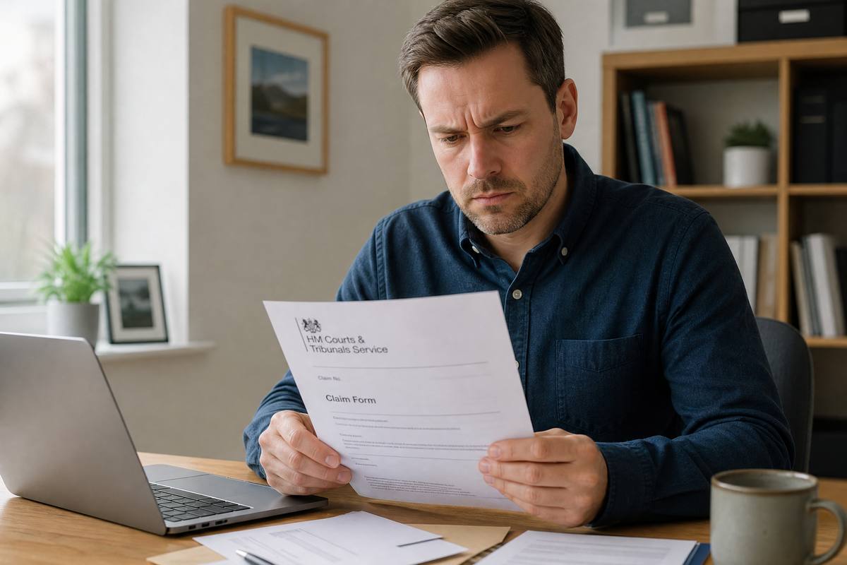A person reading an official court letter at a desk