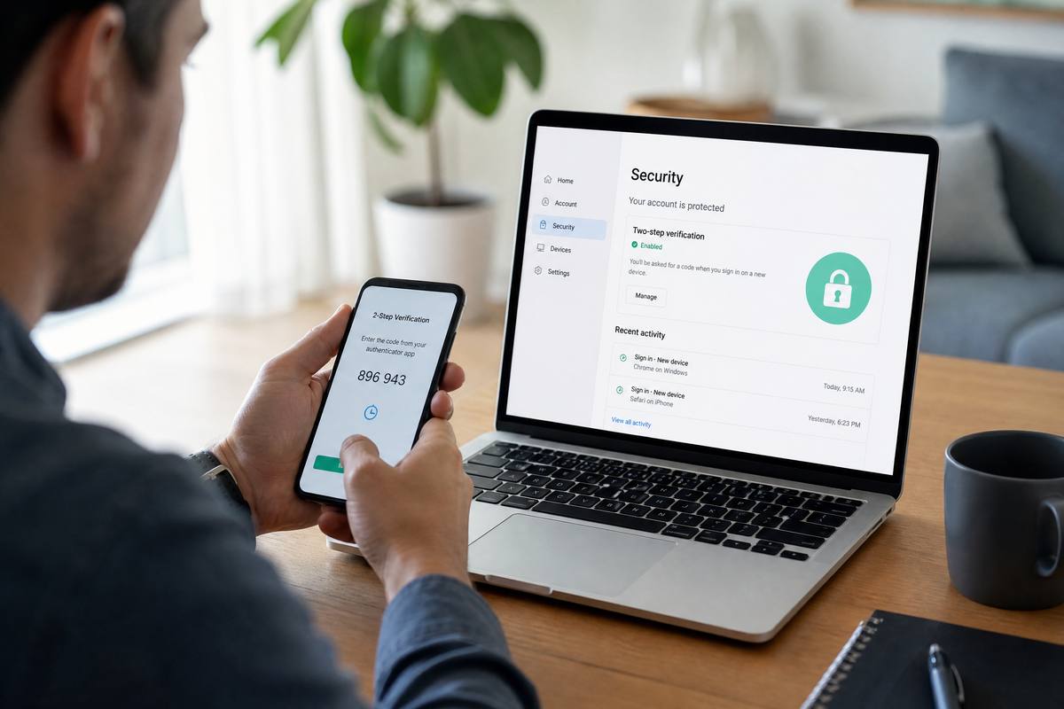 A person setting up two-factor authentication on their phone