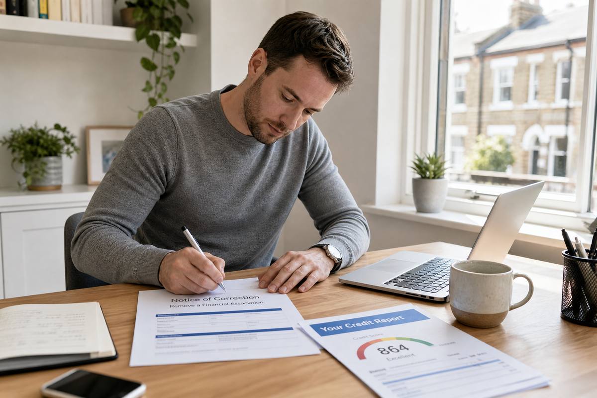 A person filling in a form to remove a financial association