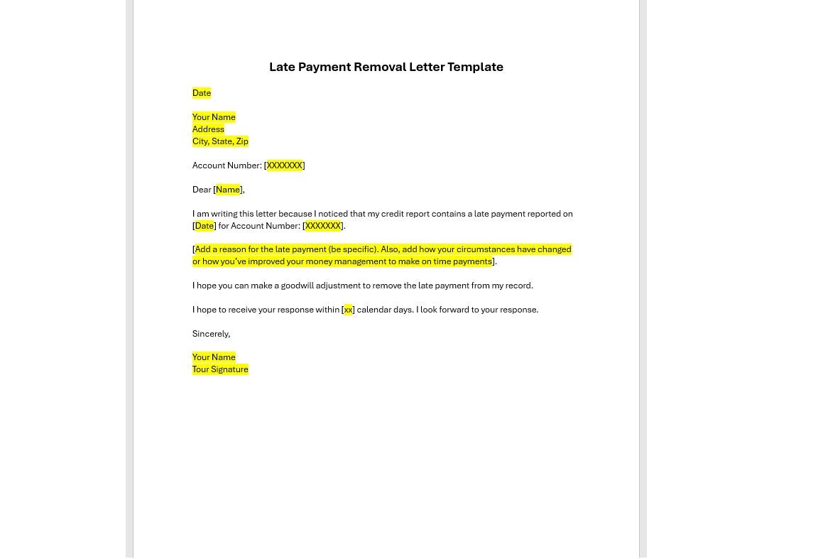 Late payment removal letter